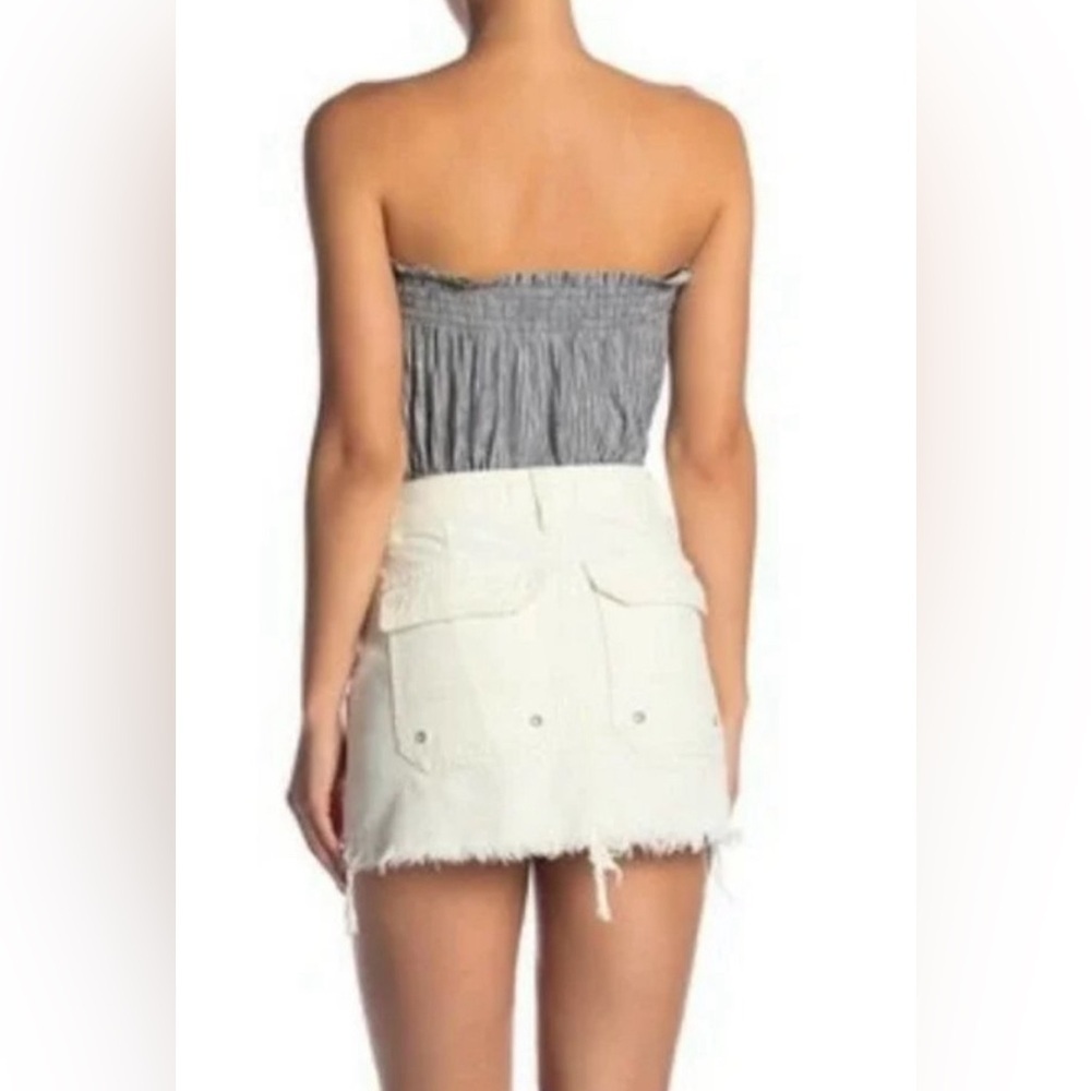 Free People White Cargo Distressed Mini Skirt With Pockets Raw Hem Size 27 - Picture 2 of 10
